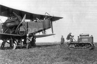 Clayton & Shuttleworth-manufactured Handley Page O/400 bomber being towed out of the factory by a C&S tractor
